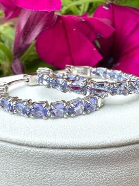 Tanzanite Hoop Earrings, Sterling Silver, BRAND NEW